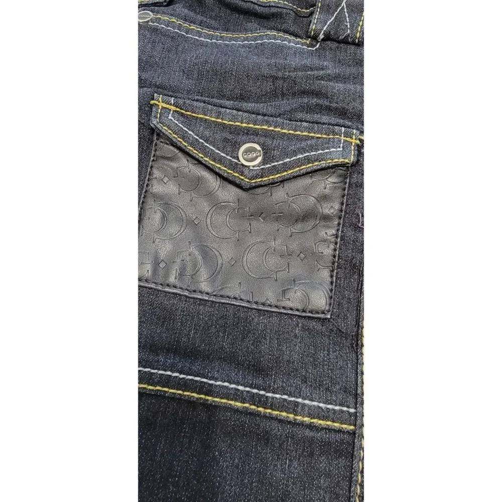 Coogi Women's Skinny Jeans Denim Faux Leather Pocket Blue Size 14W NEW with Tags